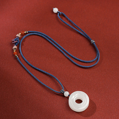 Couple Style Hetian Jade Pendant, Dragon & Phoenix Concentric Circle Jade Ornament, Auspicious Dragon and Phoenix Design with Cord, Perfect for Gifting