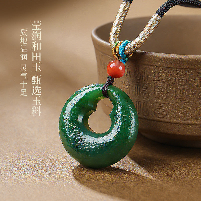 [Fortune Lock] Antique Style Hetian Jasper Gourd Safety Buckle Pendant for Women, Blessing & Fortune Jade Charm