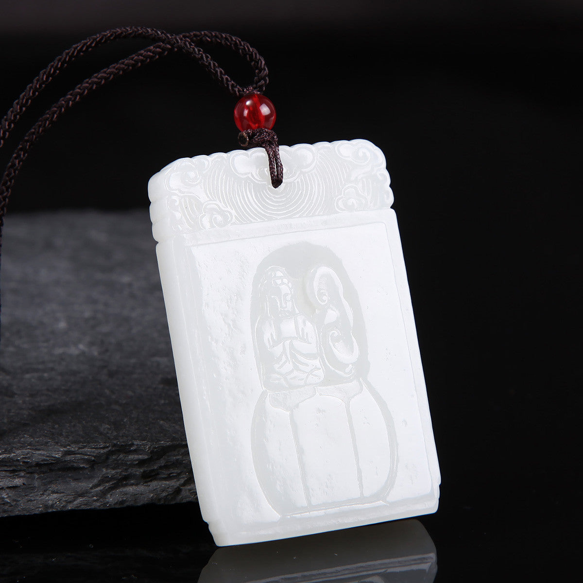 White Hetian Jade Pendant, Fine Carved Pixiu & Guanyin Pendant, Greasy Glossy High White Jade
