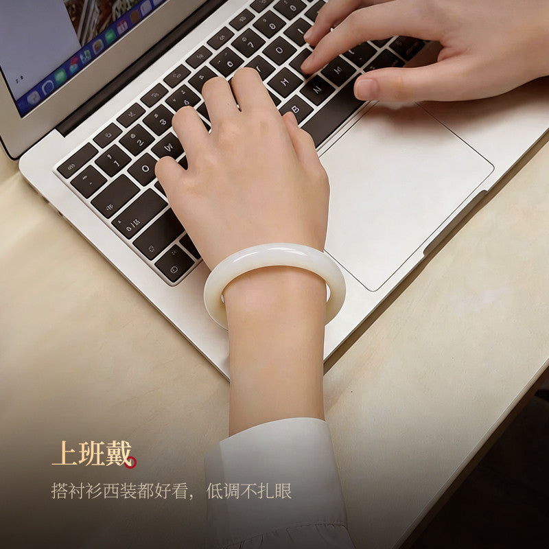 Beginner's Choice】Qinghai Material Bluish White Hetian Jade Peace Bangle, Oily & Smooth Jade Bracelet, Multiple Sizes Available, With Certificate & Collectible Value