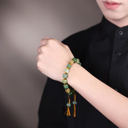 Vintage Style Hetian Jade Multi-tone Freeform Bead Bracelet with Weathered Texture, Unisex