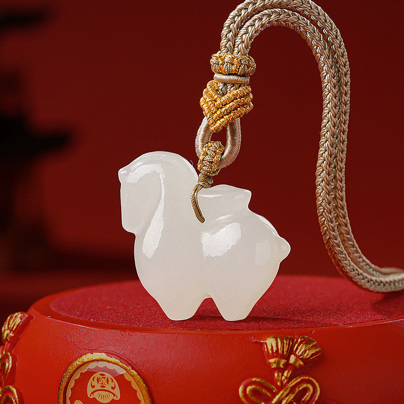 Horse & Wealth Hetian Jade Pendant, Chinese Zodiac Horse Ornament for Men & Women, Festival Gift with Certificate