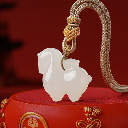 Horse & Wealth Hetian Jade Pendant, Chinese Zodiac Horse Ornament for Men & Women, Festival Gift with Certificate