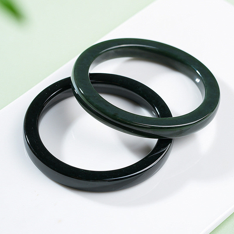 Dark Green Hetian Jade Square Bangle, Holiday Gift for Girlfriend & Mom