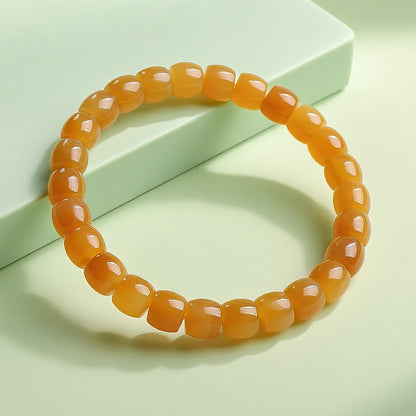 Unisex Hetian Sugar Jade Bracelet, Premium Barrel Beads Single-Circle Bangle, Festival Gift
