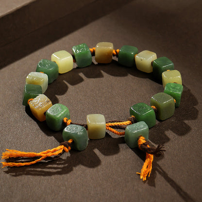 Vintage Style Hetian Jade Multi-tone Freeform Bead Bracelet with Weathered Texture, Unisex