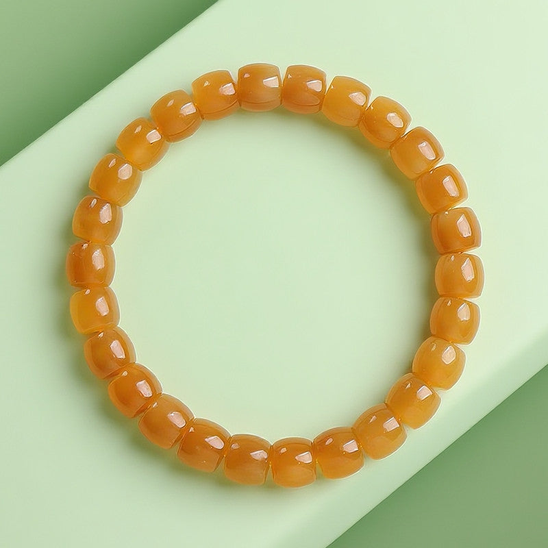 Unisex Hetian Sugar Jade Bracelet, Premium Barrel Beads Single-Circle Bangle, Festival Gift
