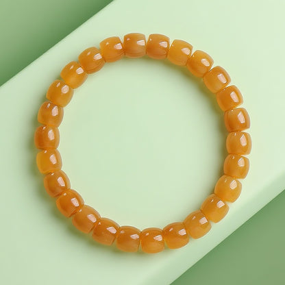 Unisex Hetian Sugar Jade Bracelet, Premium Barrel Beads Single-Circle Bangle, Festival Gift