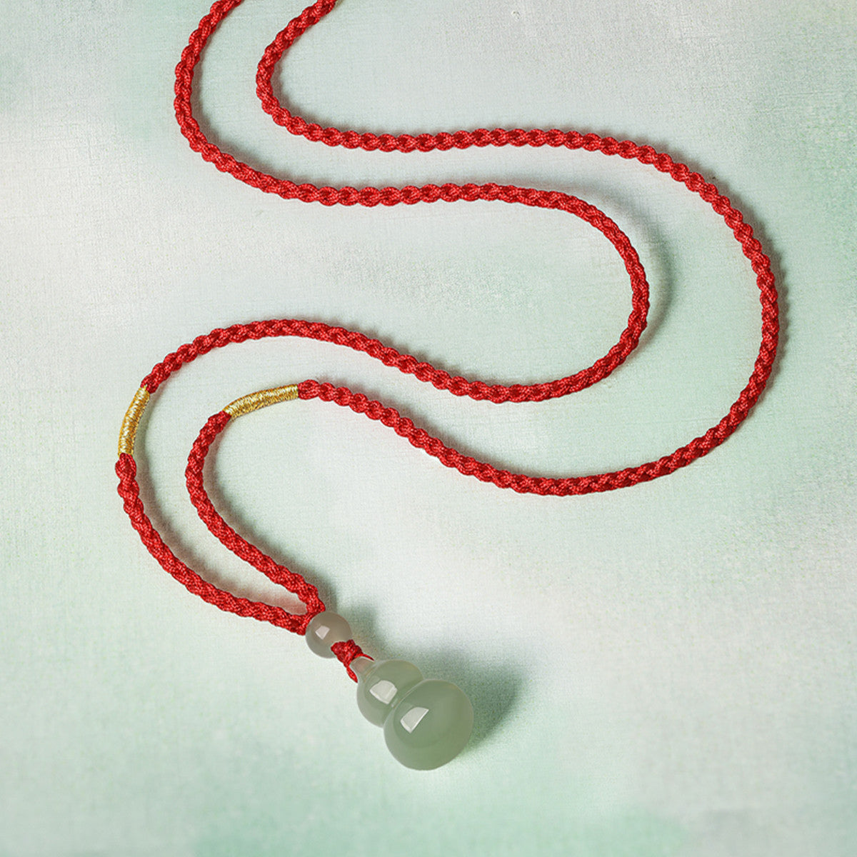 Green Hetian Jade Ruyi Gourd Pendant for Women, Jade Necklace with Red Cord, Premium Gift