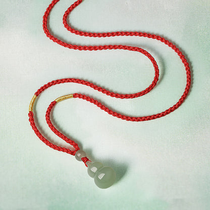 Green Hetian Jade Ruyi Gourd Pendant for Women, Jade Necklace with Red Cord, Premium Gift