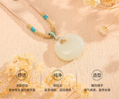 Hetian Jade Peace & Longevity Lock Pendant, Ruyi Lock New Chinese Style Jade Necklace, Fortune Bag Jade Plaque, Gift with Certificate & Collectible Value
