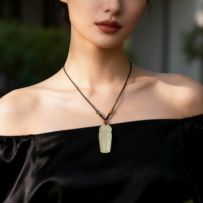 Women's Hetian Jade Standing Buddha Pendant, Maitreya Buddha Charm, Gift for Mom & Girlfriend
