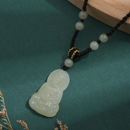 [Peace & Joy] Hetian Jade Buddha Pendant, New Chinese Style Elegant Jade Charm, Festival Gift