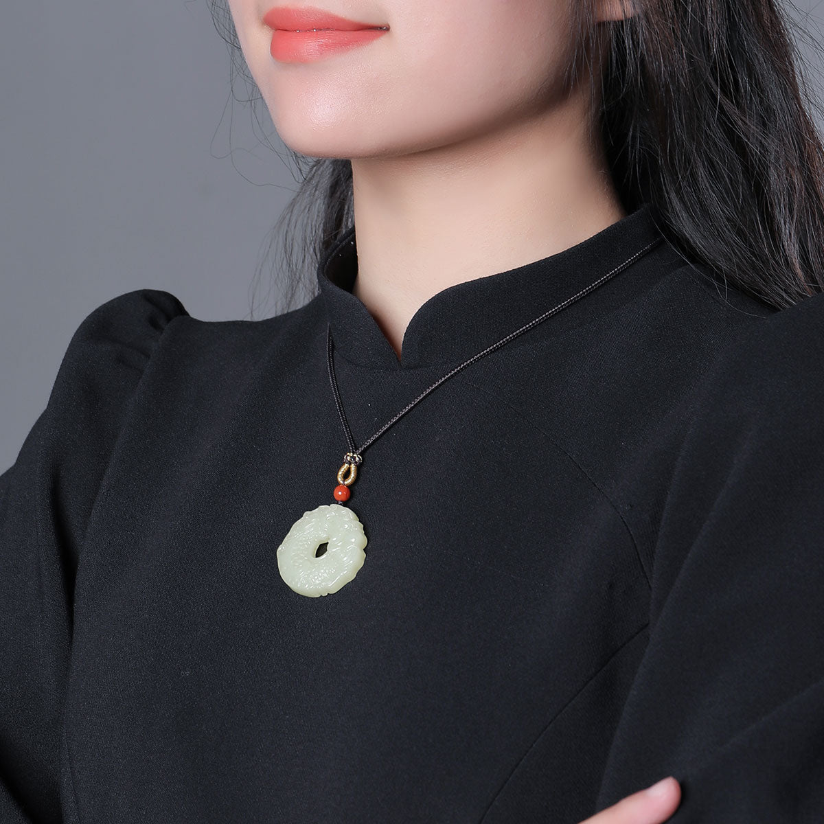 Double-Sided Carved Dragon-Fish Hetian Jade Pendant, Unisex Zodiac Dragon Jade Charm