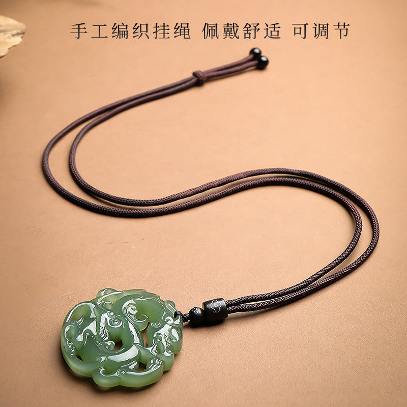 Pale Cyan Hetian Jade Zodiac Dragon Pendant, Unisex Jade Ornament