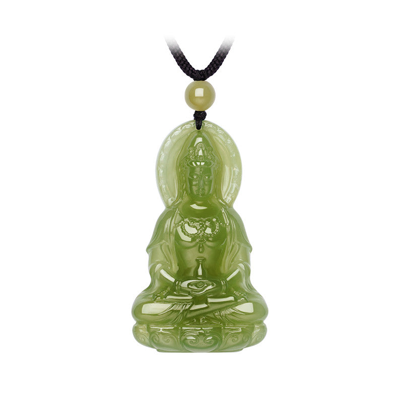 【Peace & Blessing】Vase Guanyin Hetian Bluish White Jade Pendant with Hand-Woven Cord, New Chinese Style National Trend Unisex Jewelry, Couple Ornament, With Certificate & Collectible Value