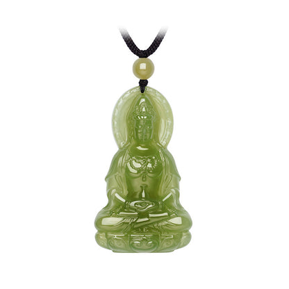 【Peace & Blessing】Vase Guanyin Hetian Bluish White Jade Pendant with Hand-Woven Cord, New Chinese Style National Trend Unisex Jewelry, Couple Ornament, With Certificate & Collectible Value