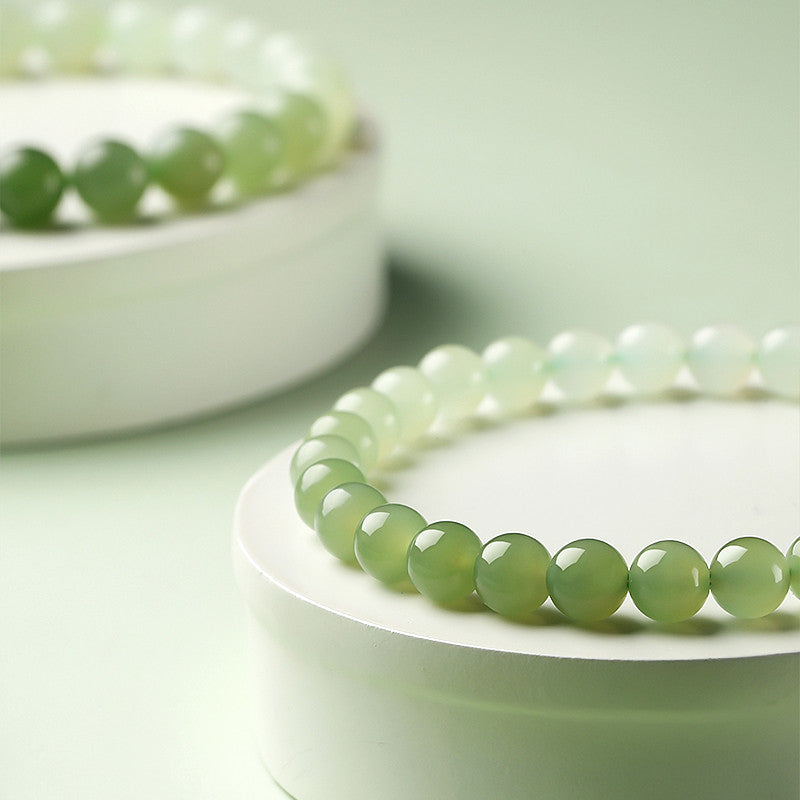 New Chinese Style Gradient Clear Water Hetian Jade Single Loop Bracelet, Holiday Gift for Elders