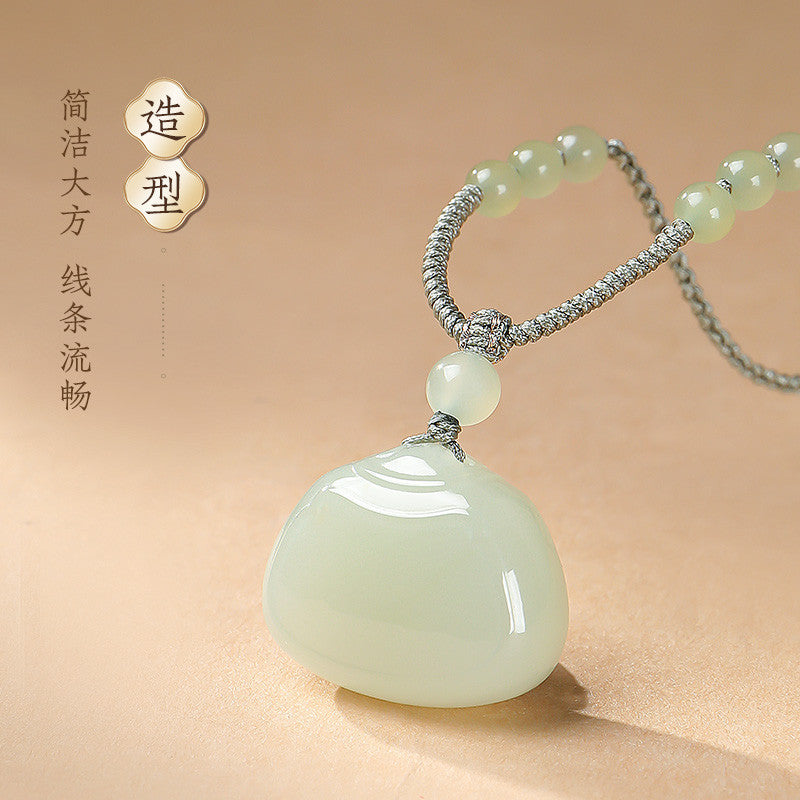 Peace Lock | Pale Cyan Hetian Jade Safety Lock Pendant for Women, Clear Water Style Lock-shaped Jade Gift