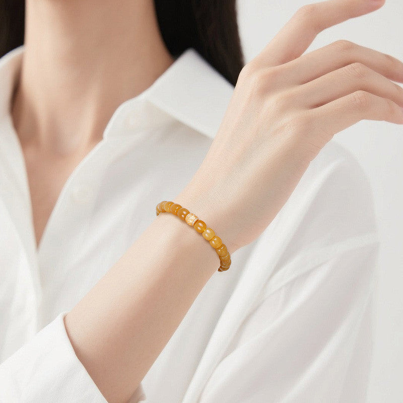 Women's Hetian Jade Bracelet, Sugar Material Barrel Bead Ruyi Rolling Bead Bracelet