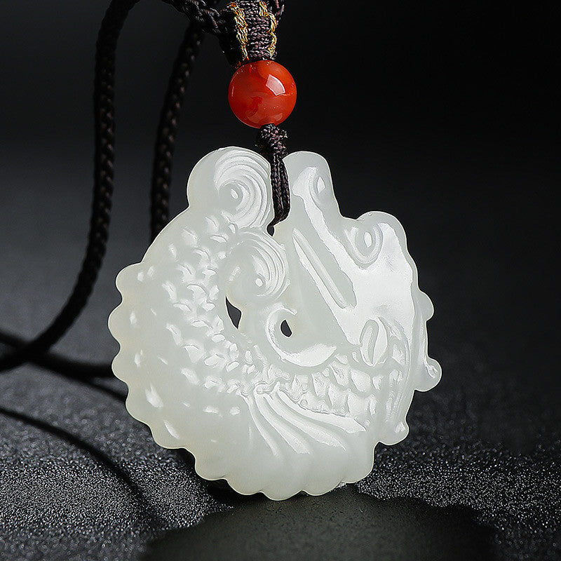 Unisex Hetian Jade Dragon Carp Couple Pendant