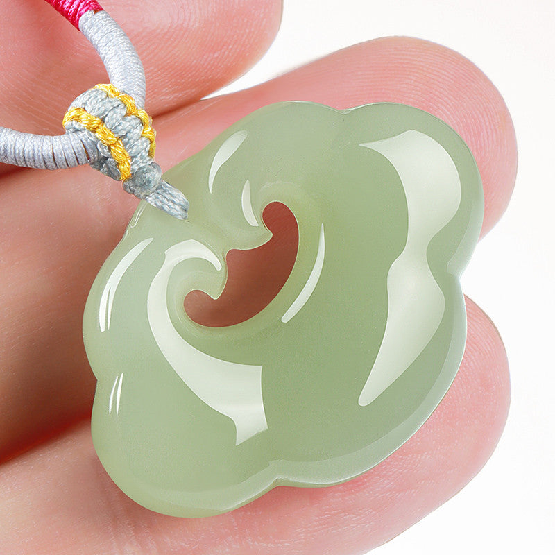 Hetian Jade Ruyi Lock Pendant, Unisex Jade Charm with Appraisal Certificate