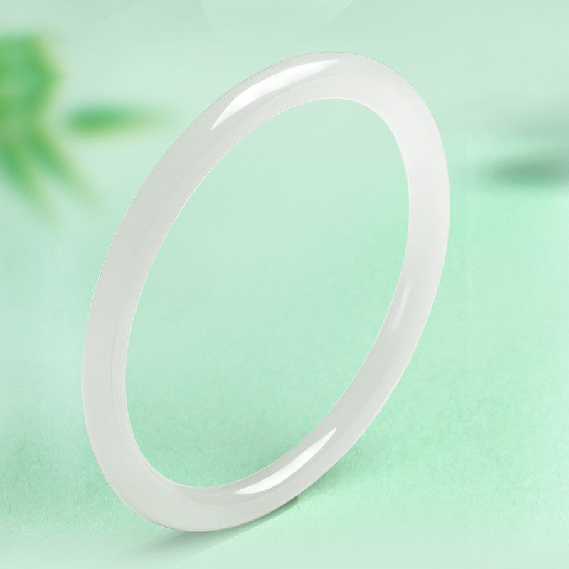 Cyan-White Hetian Jade Bangles, Chinese Style Jingle Bangles, Ring with Every Step