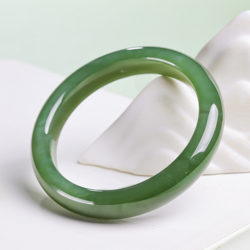 【Entry Level】Pale Green Hetian Jade Peace Bangle, Elegant Bracelet, Holiday Gift for Mom & Girlfriend, With Certificate & Collectible Value