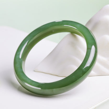 【Entry Level】Pale Green Hetian Jade Peace Bangle, Elegant Bracelet, Holiday Gift for Mom & Girlfriend, With Certificate & Collectible Value