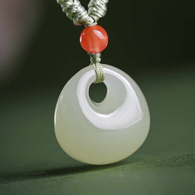 Unisex Light Cyan Hetian Jade Safety Lock Pendant