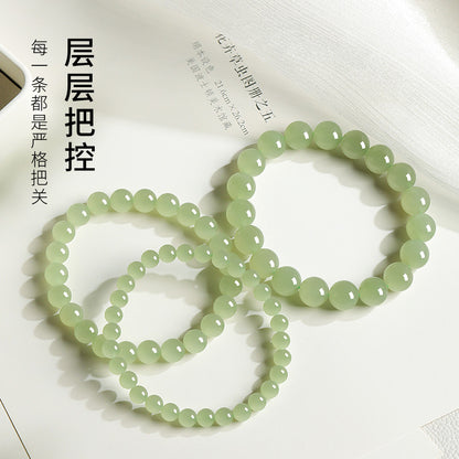 Unisex Light Cyan & Clear Water Green Hetian Jade Round Bead Bracelet