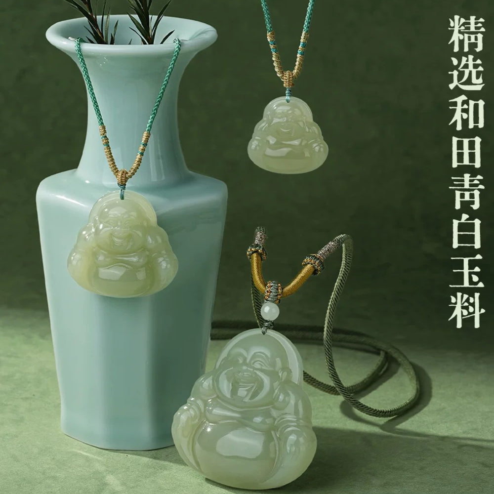 Natural Hetian jade Buddha pendant necklace for women, a symbol of peace and safety.