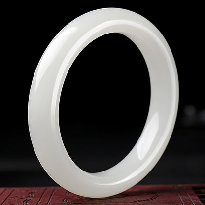 Collection Grade Hetian Jade Bangle, Mellow Creamy White Peace Bracelet