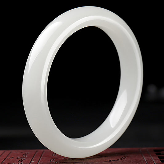 Collection Grade Hetian Jade Bangle, Mellow Creamy White Peace Bracelet