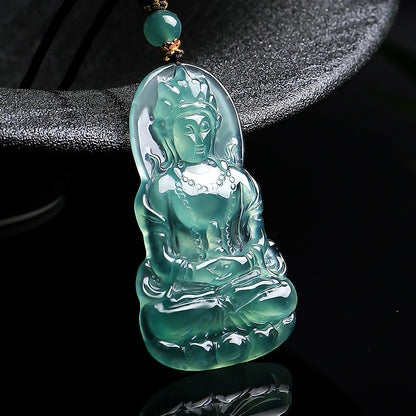 Men's High-Ice Blue Water Emerald Pendant, Tara & Guanyin Jade Charm, Festival Gift