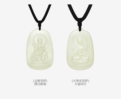 Natural Hetian Jade Patron Saint Pendant, Eight Guardian Deities & Guanyin Jade Pendant, Unisex Protective Jade Charm, Authentic with Appraisal Certificate, Collectible Traditional Jewelry