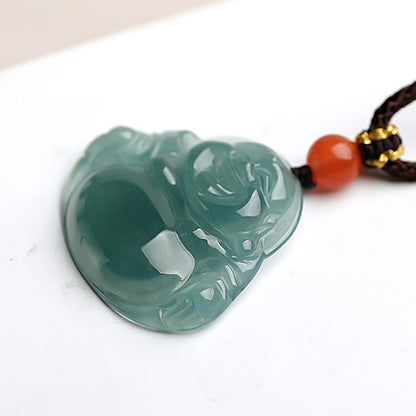 Icy Transparent Blue Water Jadeite Big Belly Maitreya Buddha Pendant, Women's Style, Festival Gift