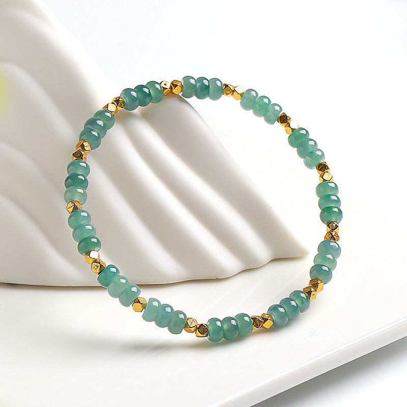 DIY Blue Water Jadeite Abacus Bead Bracelet, Simple Versatile Single-loop Bangle for Women, Festival Gift