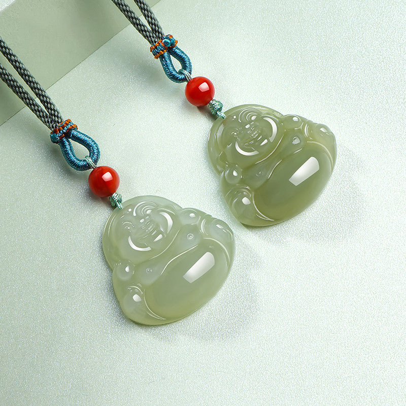 Hetian Jade Laughing Buddha Pendant for Women, Big Belly Maitreya Jade Pendant with Certificate & Gift Box