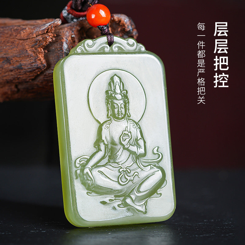 Men's Hetian Pale Cyan Jade Pendant, Clear Water Tone Guanyin Jade Charm, Festival Gift