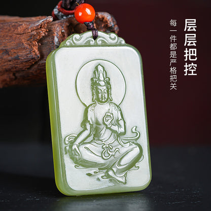 Men's Hetian Pale Cyan Jade Pendant, Clear Water Tone Guanyin Jade Charm, Festival Gift