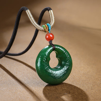 [Fortune Lock] Antique Style Hetian Jasper Gourd Safety Buckle Pendant for Women, Blessing & Fortune Jade Charm