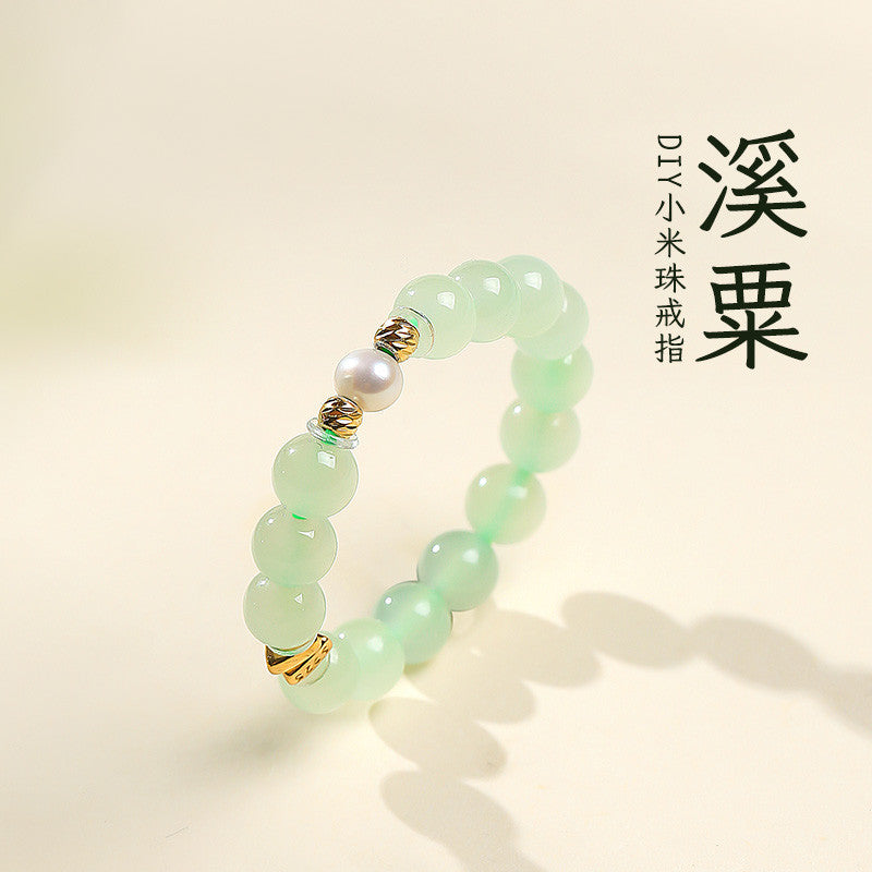 DIY Multi-gem Ring, Small Seed Beads with Jasper, White Jade, Jadeite, Turquoise, Agate, Cinnabar Fashion Adjustable Ring Jewelry