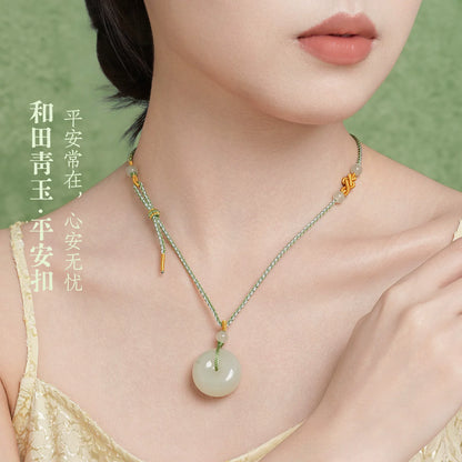 Natural Hetian Jade Ping An Kou Pendant Couple Necklace Certified Collectible Jade Amulet Birthday Gift for Men Boyfriend