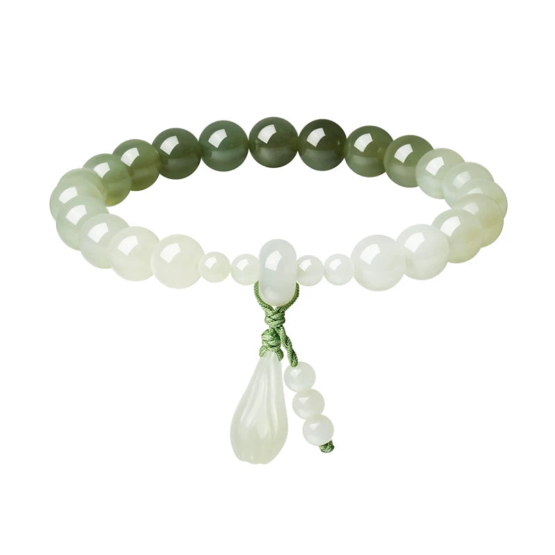 Natural Hetian Jade Lotus Bracelet, Gradient Color Jade Bangle, Collectible with Certificate, Exquisite Holiday Gift Jewelry