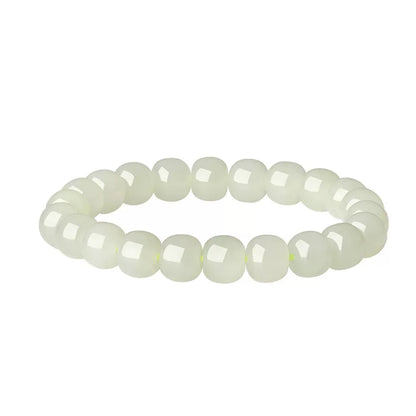 Natural Hetian Pale Clear Water Round Bead Bracelet, DIY Couple Jade Bangle, Authentic with Appraisal Certificate, Collectible Traditional Jewelry