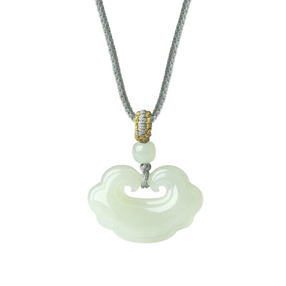 Hetian jade pendant, auspicious symbol, peace lock, jade pendant necklace, braided cord, unisex.