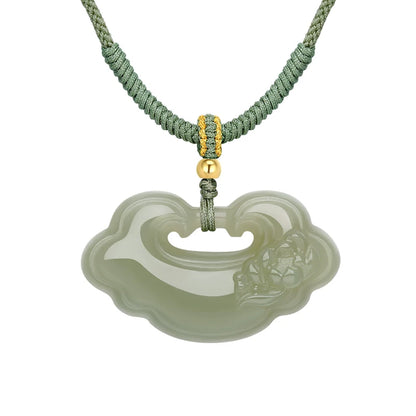 Hetian jade pendant, auspicious symbol, peace lock, jade pendant necklace, braided cord, unisex.