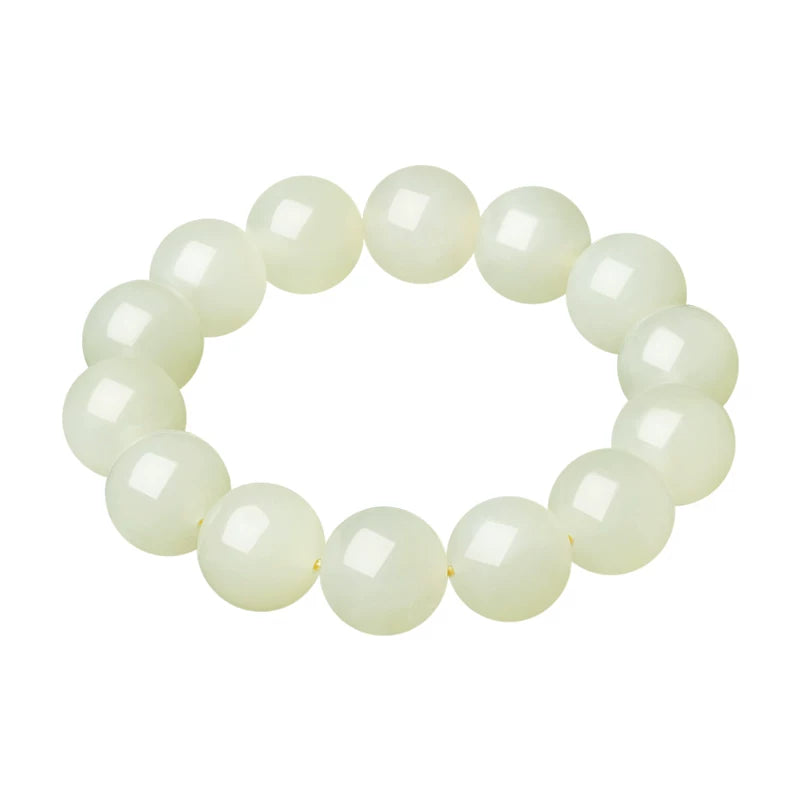 Natural Hetian Pale Clear Water Round Bead Bracelet, DIY Couple Jade Bangle, Authentic with Appraisal Certificate, Collectible Traditional Jewelry