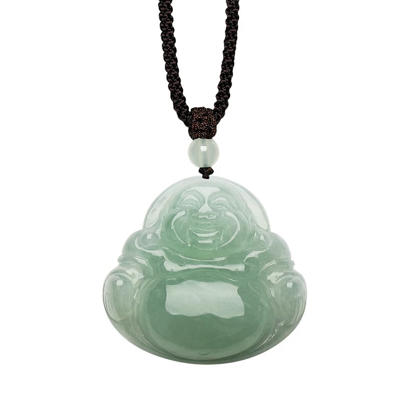 Natural Jadeite Buddha Pendant, Oil-Green Base Jade Charm for Men & Women